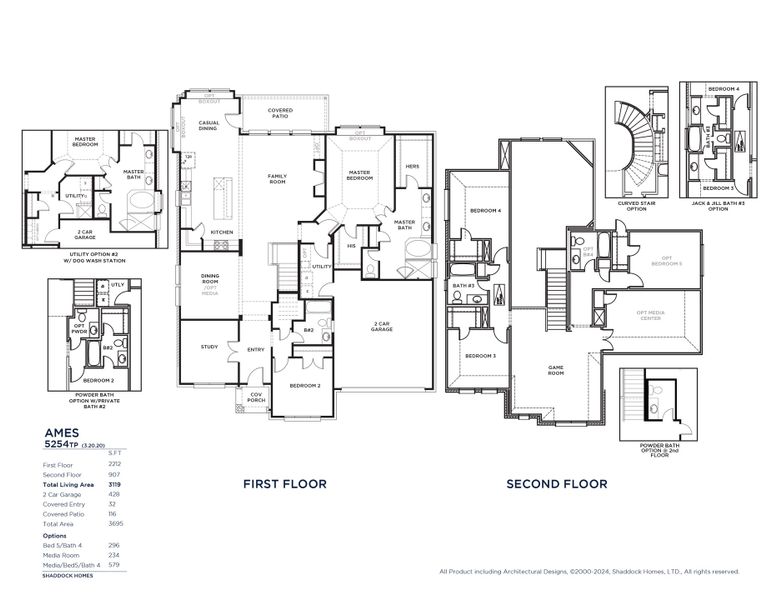 2D floor plan layout for the Ames - 5254 TP by Shaddock Homes in Tavolo Park, Fort Worth, TX (Image 3).