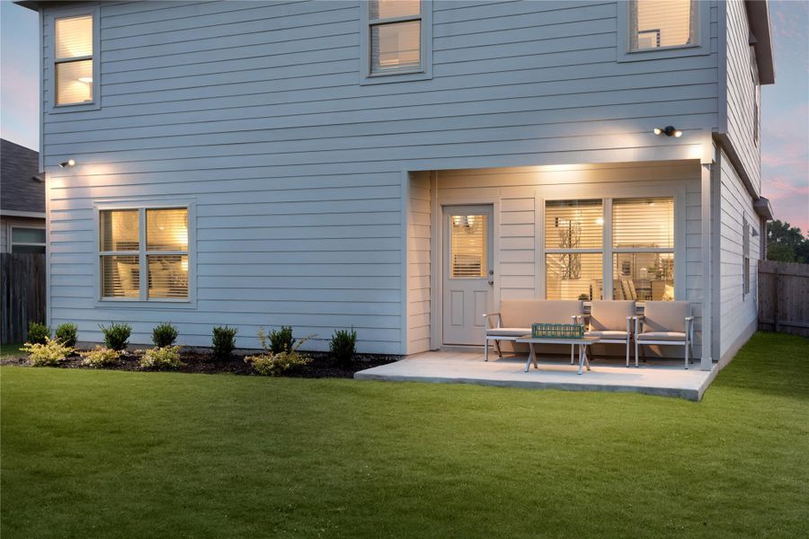 Exterior details and patio area of a home in Meadowlark Preserve: Claremont Collection, Pflugerville (Image 3). Exterior details and patio area of a home in Meadowlark Preserve: Claremont Collection, Pflugerville (Image 3).