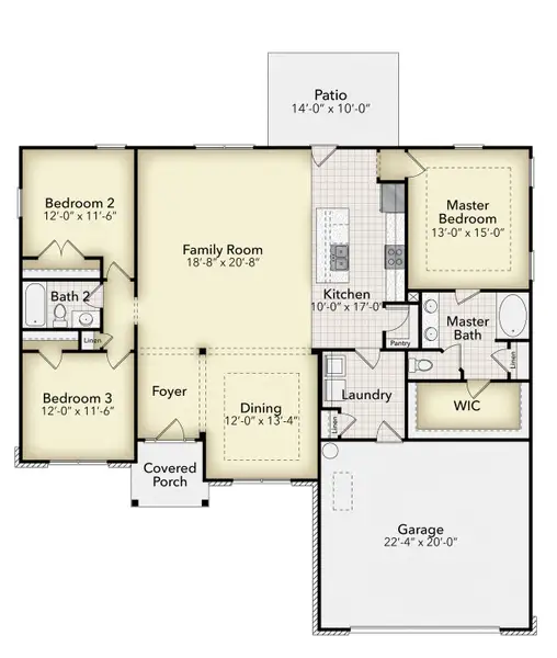 2D floor plan layout for the 1826 by Adams Homes in Eagle Heights, Maysville, GA (Image 3).