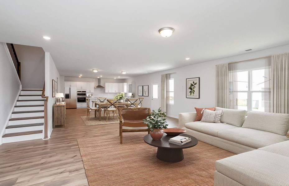 Open floorplan that connects the Gathering Room to the Café and Kitchen.