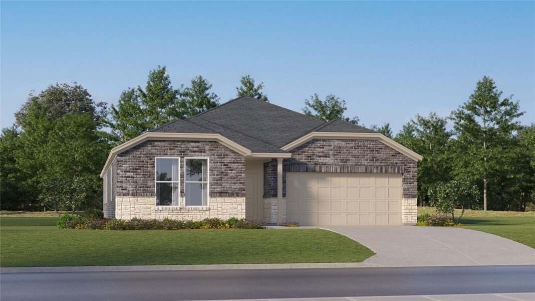 Front exterior of a new home in Cotton Brook, Hutto, TX, highlighting curb appeal (Image 23).