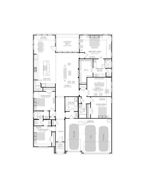 2D floor plan layout for the Gilmour by Trophy Signature Homes in Rocky Creek Crossing, Crowley, TX (Image 5).