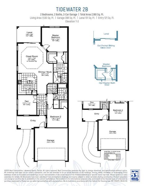 2D floor plan layout for the Tidewater 2B by Neal Communities in Vicenza, Venice, FL (Image 5).