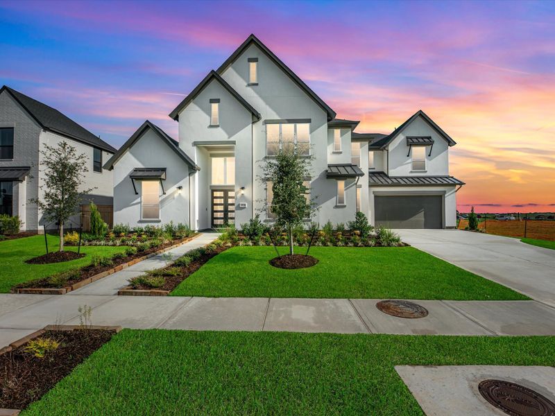 Front exterior of a new home in Sienna 80′, Missouri City, TX, highlighting curb appeal (Image 1). Front exterior of a new home in Sienna 80′, Missouri City, TX, highlighting curb appeal (Image 1).