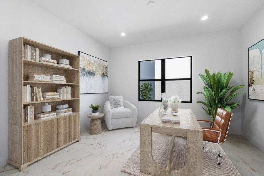 vitually staged office/den