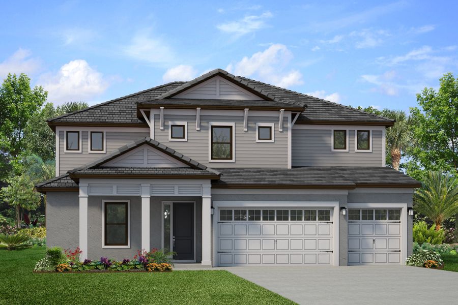 Representative exterior photo of a completed home built from the Redwood II by Park Square Residential in Tamarack at Two Rivers, Zephyrhills, FL (Image 7).
