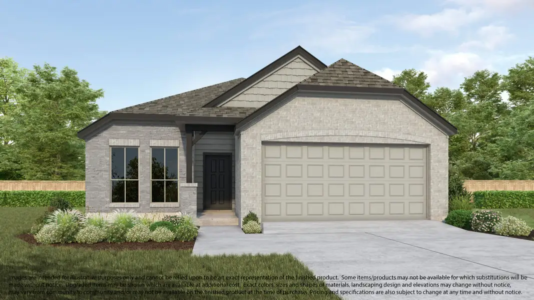 Front exterior of a new home in Huntington Place, Rosharon, TX, highlighting curb appeal (Image 1).