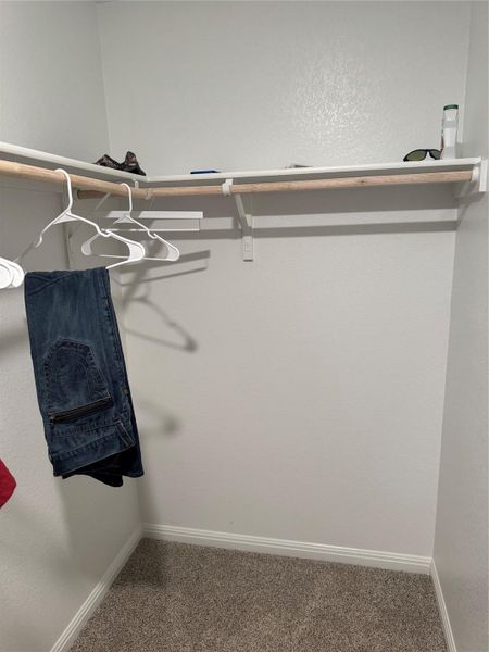 Walk in closet with dark carpet