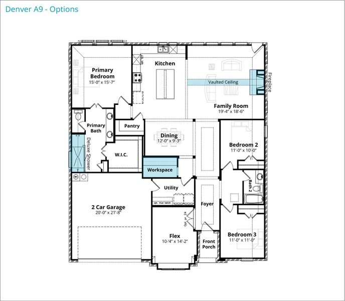 2D floor plan layout for the Denver by John Houston Homes in The Retreat, Waxahachie, TX (Image 3). 2D floor plan layout for the Denver by John Houston Homes in The Retreat, Waxahachie, TX (Image 3).
