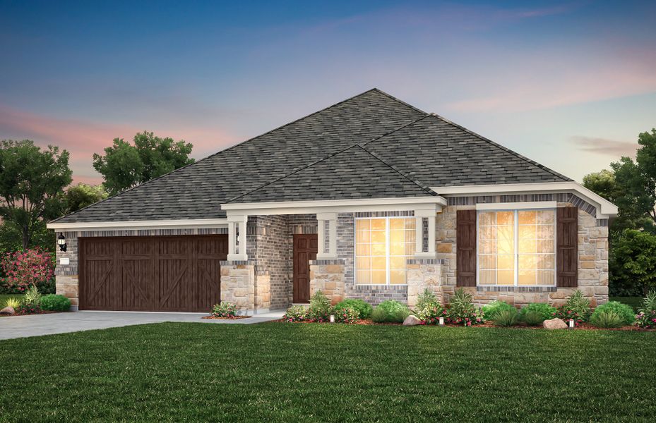 The Dunlay, a one-story home with 2-Car Garage, shown with Home Exterior D