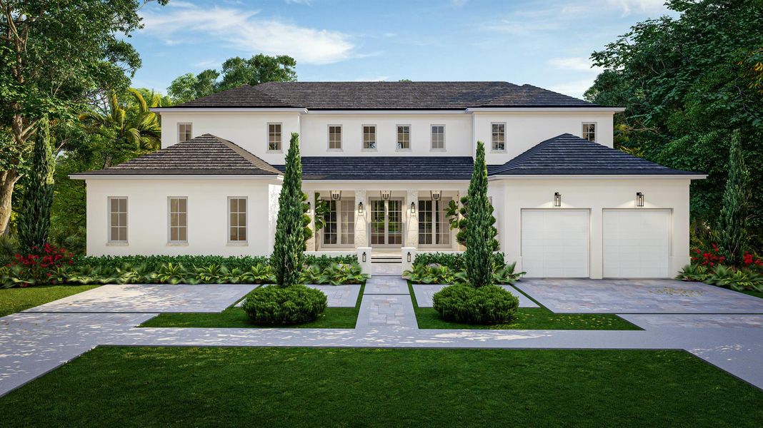 Front exterior of a new home in , Coral Gables, FL, highlighting curb appeal (Image 2). Front exterior of a new home in , Coral Gables, FL, highlighting curb appeal (Image 2).