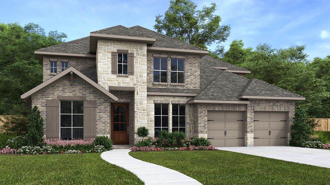 Representative exterior photo of a completed home built from the 4016W by Perry Homes in 6 Creeks, Kyle, TX (Image 3).