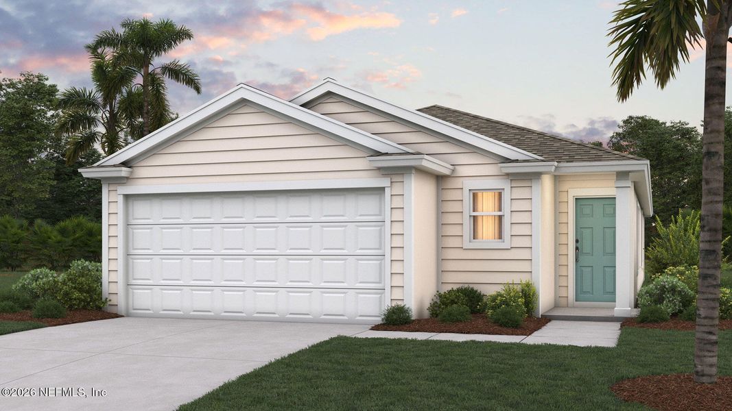 Front exterior of a new home in Rookery, Green Cove Springs, FL, highlighting curb appeal (Image 1). Front exterior of a new home in Rookery, Green Cove Springs, FL, highlighting curb appeal (Image 1).