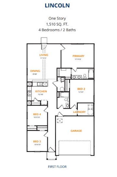 2D floor plan layout of this home in The Quarry, Cuero, TX (Image 2).