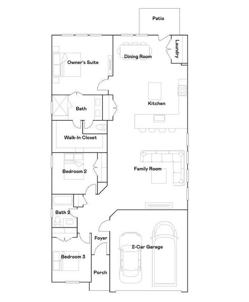 2D floor plan layout of this home in Sunterra Lakes, Brookshire, TX (Image 2).