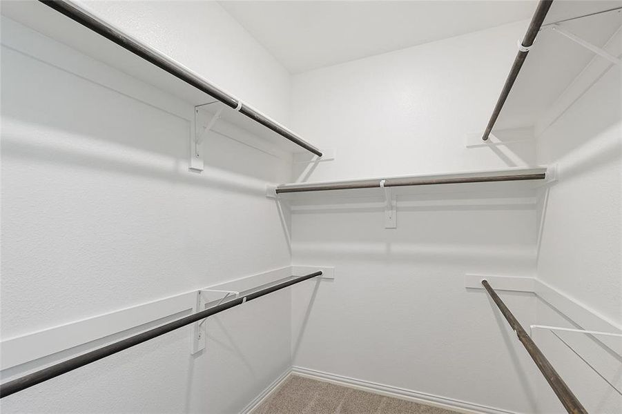 Spacious closet with light carpet