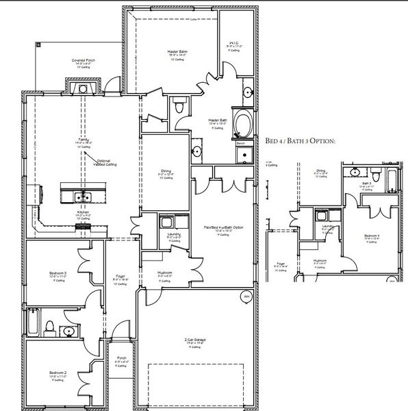 2D floor plan layout for the The Dahlia by Avonley Homes in Austin's Colony, Bryan, TX (Image 3).