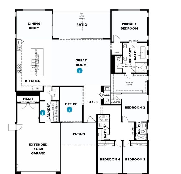2D floor plan layout for the Plan 6001 by Shea Homes in Symmetry at Magnolia, Chandler, AZ (Image 1).