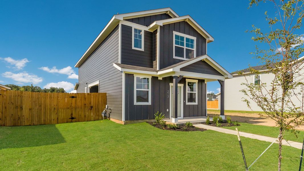 Representative exterior photo of a completed home built from the The Buchanan by D.R. Horton in Valverde, Bastrop, TX (Image 2).