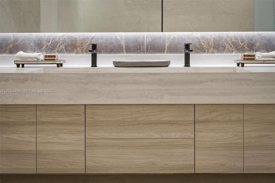 Bathroom vanity with custom built cabinetry