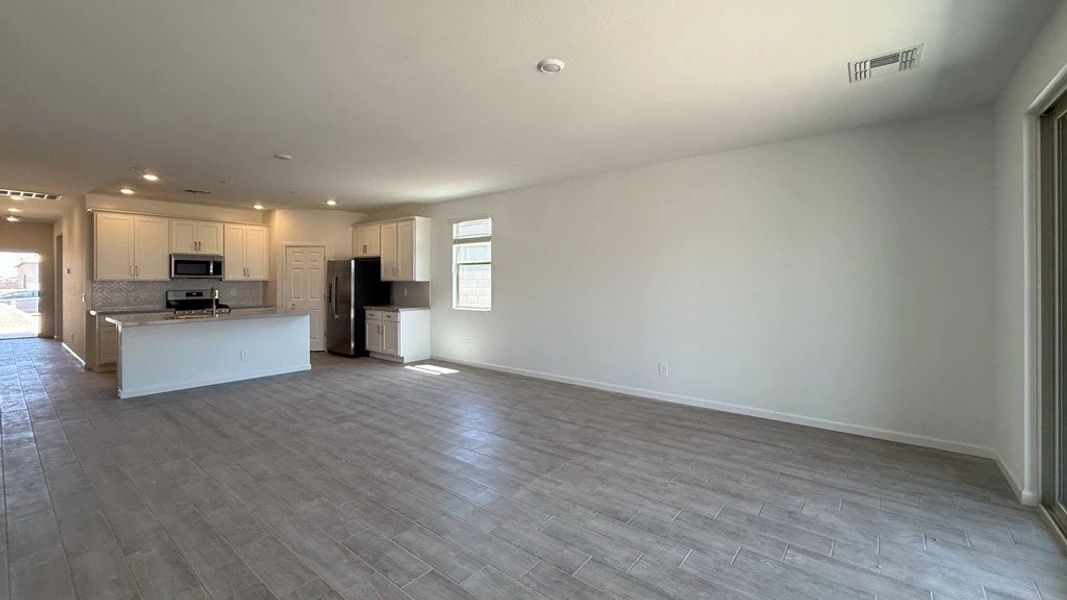 Great room, dining and kitchen