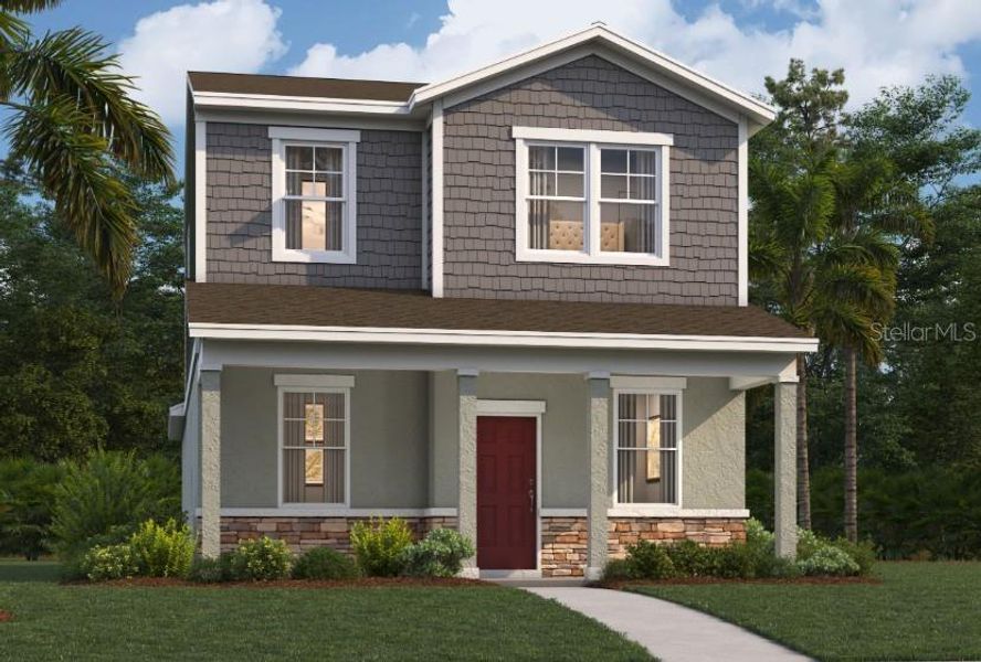 Front exterior of a new home in Spring Walk at the Junction, Debary, FL, highlighting curb appeal (Image 1). Front exterior of a new home in Spring Walk at the Junction, Debary, FL, highlighting curb appeal (Image 1).