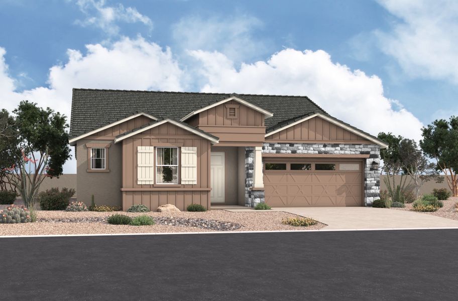 Representative exterior photo of a completed home built from the Flemington by Beazer Homes in Marbella at Windrose, Waddell, AZ (Image 2).