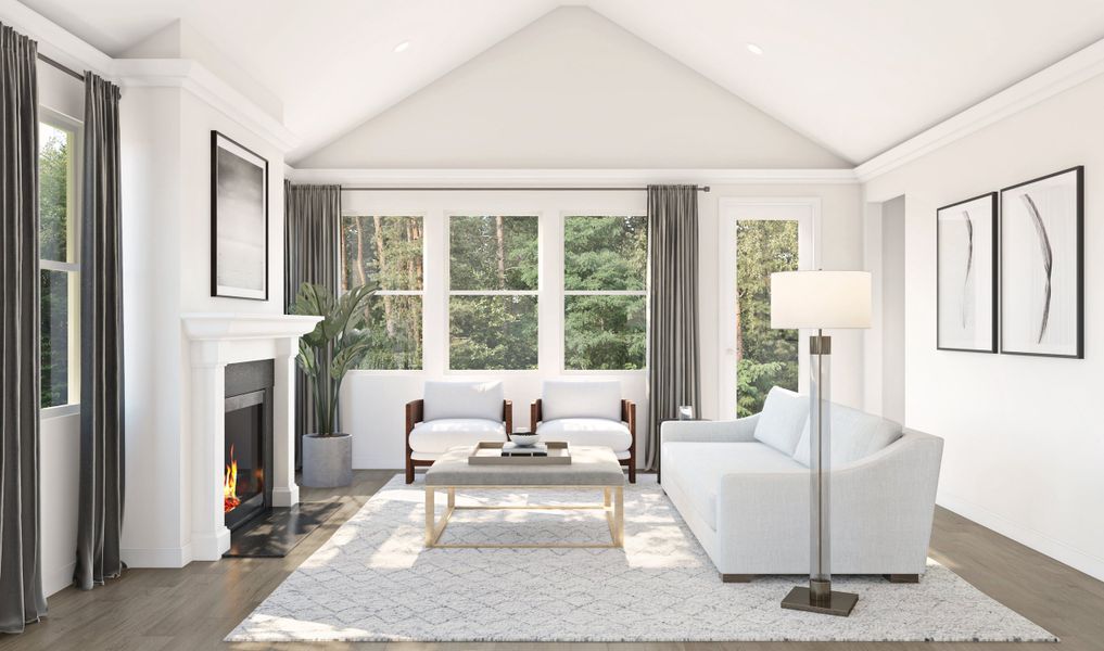 Great room with vaulted ceiling