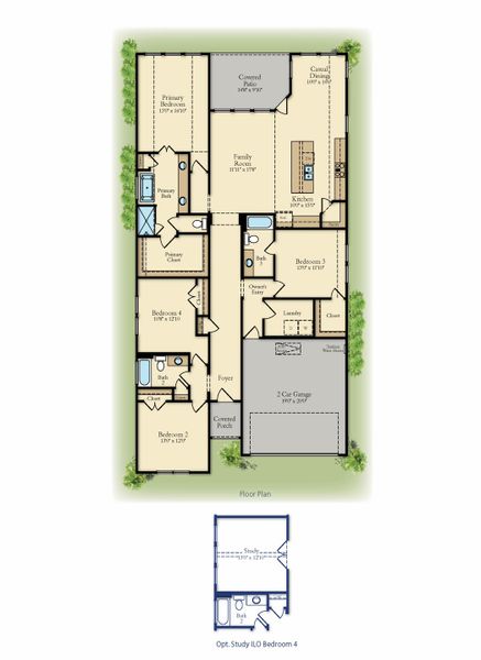 2D floor plan layout for the 4102 by Risland Homes in Wildflower Ranch, Justin, TX (Image 3). 2D floor plan layout for the 4102 by Risland Homes in Wildflower Ranch, Justin, TX (Image 3).