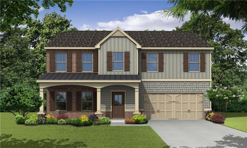 Front exterior of a new home in , Newnan, GA, highlighting curb appeal (Image 1). Front exterior of a new home in , Newnan, GA, highlighting curb appeal (Image 1).