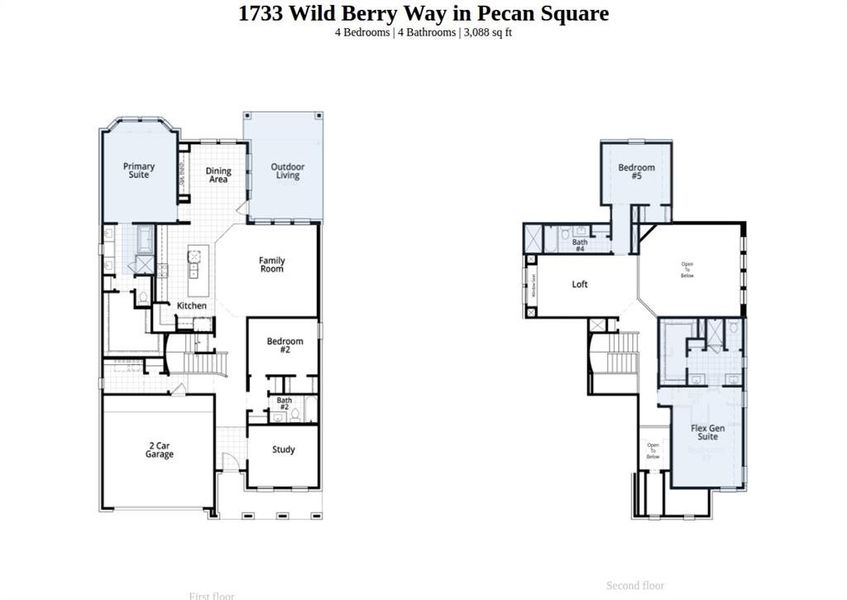2D floor plan layout of this home in Pecan Square, Northlake, TX (Image 2).