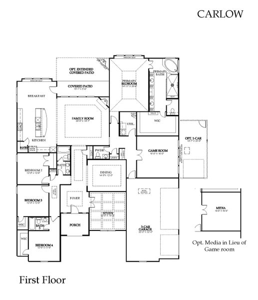 2D floor plan layout for the Carlow by Windsor Homes in Ridge Pointe Estates, McLendon-Chisholm, TX (Image 6).