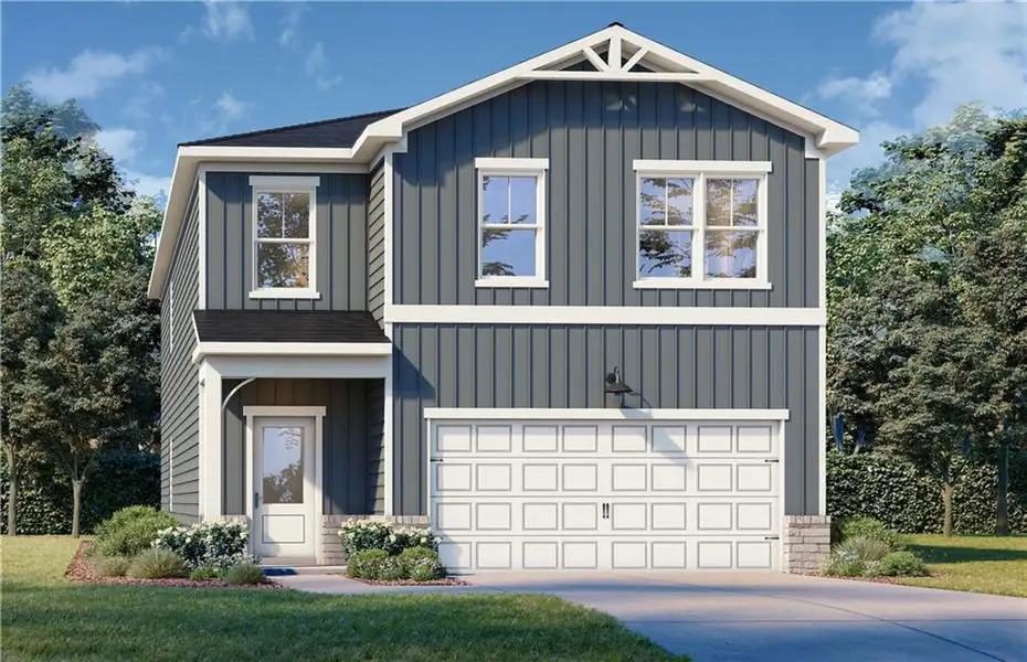 Front exterior of a new home in The Bluffs, Canton, GA, highlighting curb appeal (Image 1). Front exterior of a new home in The Bluffs, Canton, GA, highlighting curb appeal (Image 1).