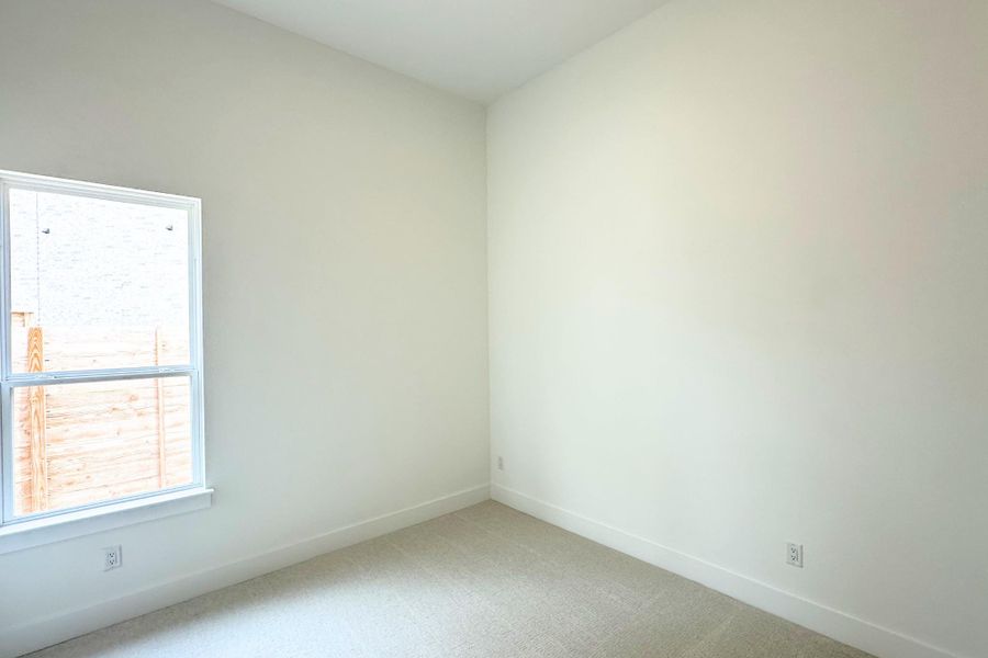 Well-lit room with fresh carpet and ample natural light from a generous window.