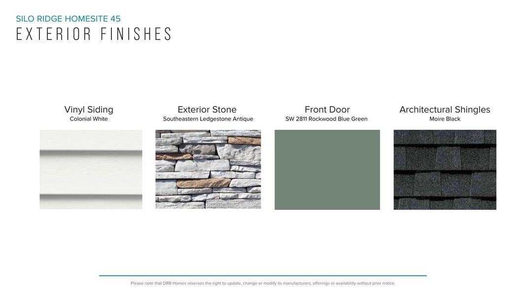 Sample of building materials used in homes in Silo Ridge, Anderson (Image 23).
