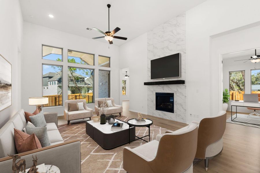 Family Room with high Ceiling - Virtually Staged