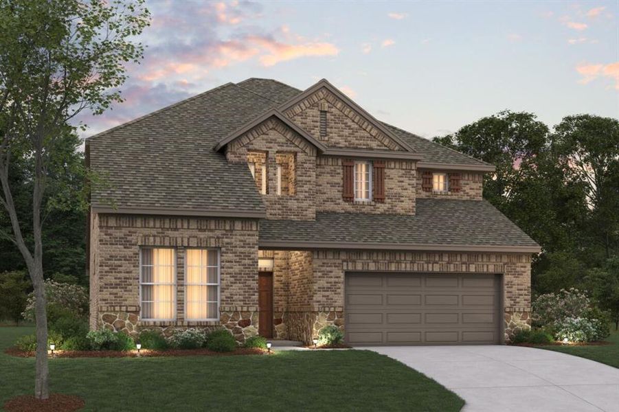 Front exterior of a new home in Lilybrooke at Legacy Hills, Celina, TX, highlighting curb appeal (Image 20).