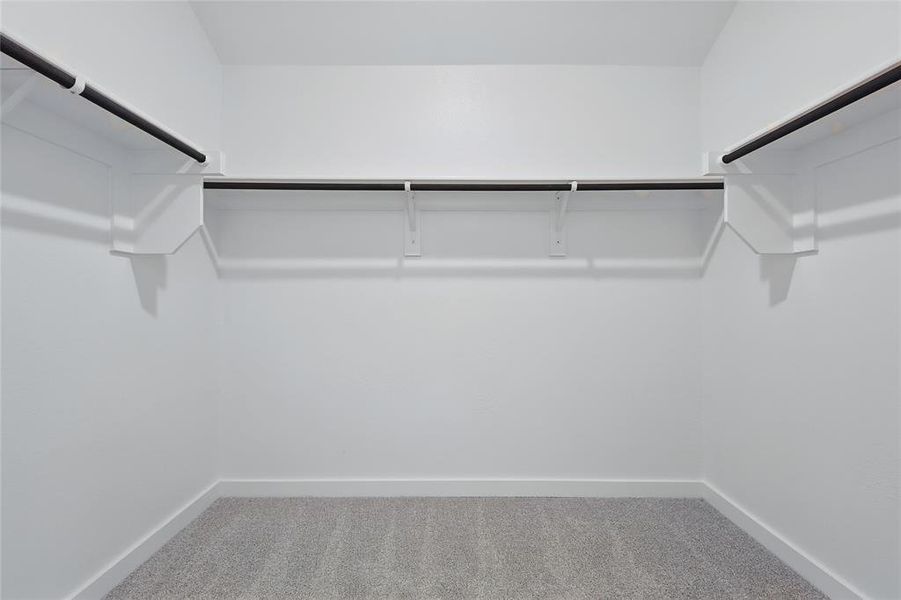 Walk in closet featuring light colored carpet