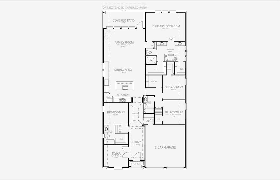 2D floor plan layout for the 2357W by Perry Homes in Meraki 50', Forney, TX (Image 4).