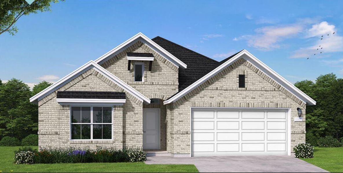 Front exterior of a new home in Wildtree, Magnolia, TX, highlighting curb appeal (Image 1). Front exterior of a new home in Wildtree, Magnolia, TX, highlighting curb appeal (Image 1).