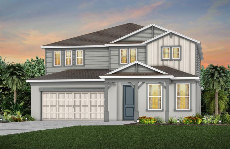 Exterior Design. Artistic rendering for this new construction home. Pictures are for illustrative purposes only. Elevations, colors and options may vary.