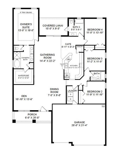 2D floor plan layout for the Westin II by Highland Homes of Florida in Estates at Hickory Cove - Single-Family Homes, St. Cloud, FL (Image 3).