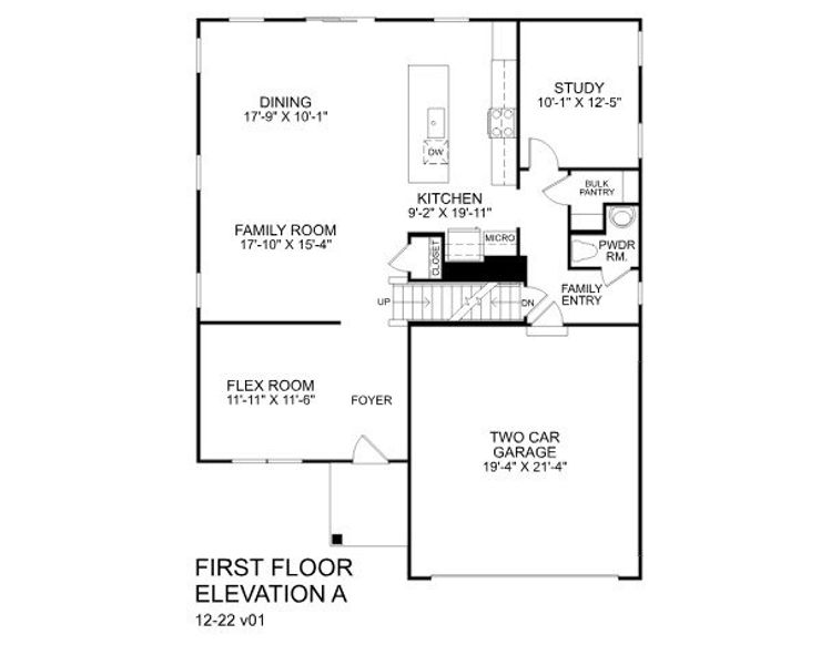 2D floor plan layout for the Hudson by Ryan Homes in Cainhoy Preserve, Huger, SC (Image 2).