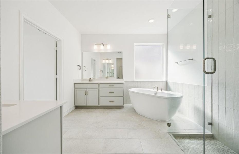 Modern owner's bath with spacious shower and tub Modern owner's bath with spacious shower and tub