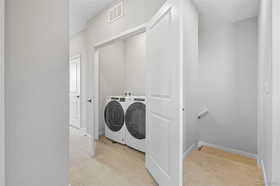 Upstairs Washer & Dryer with floor drain