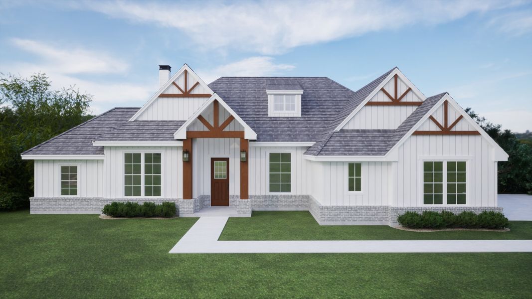 Front exterior of a new home in Stagecoach Crossing, Bridgeport, TX, highlighting curb appeal (Image 2).