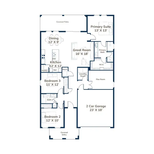 2D floor plan layout for the Sabino by Estela Living in Juliette Falls, Ocala, FL (Image 3). 2D floor plan layout for the Sabino by Estela Living in Juliette Falls, Ocala, FL (Image 3).