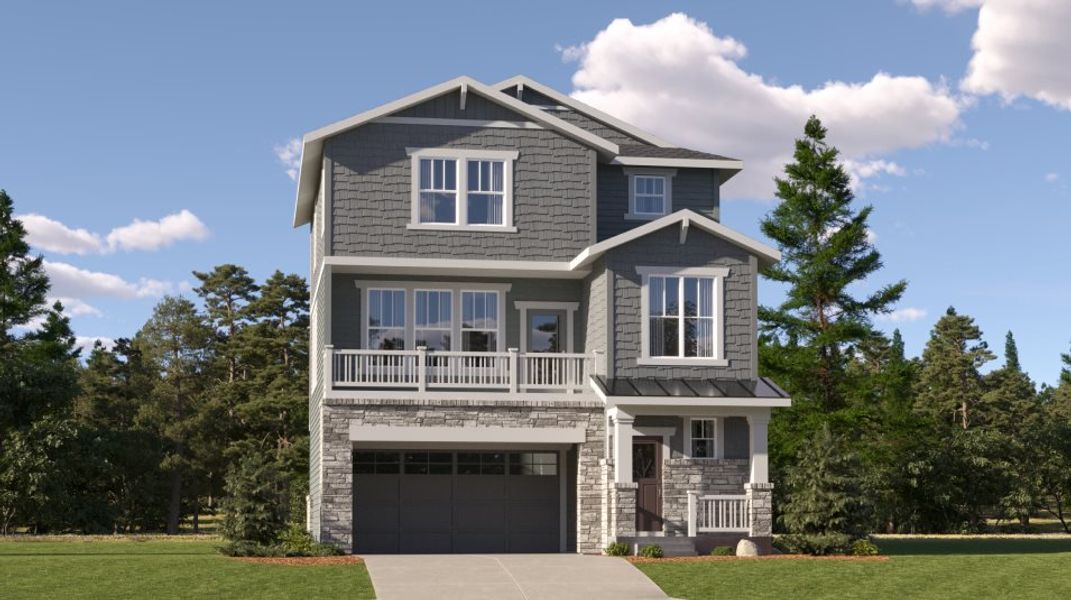 Front exterior of a new home in Harvest Ridge, Aurora, CO, highlighting curb appeal (Image 1). Front exterior of a new home in Harvest Ridge, Aurora, CO, highlighting curb appeal (Image 1).