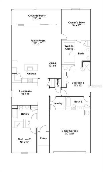 2D floor plan layout of this home in Island Lakes at Coco Bay, Englewood, FL (Image 2).