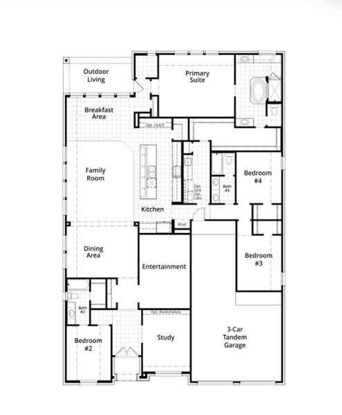 2D floor plan layout for the 215 Plan by Highland Homes in Hallie's Cove, Schertz, TX (Image 3).